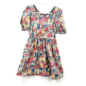 80s Komil Vintage Hawaiian Floral fit & flare Dress party cottagecore sundress S